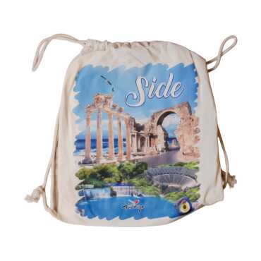 Side Themed Digital Print Cotton Drawstring Backpack 33x43 cm - 3