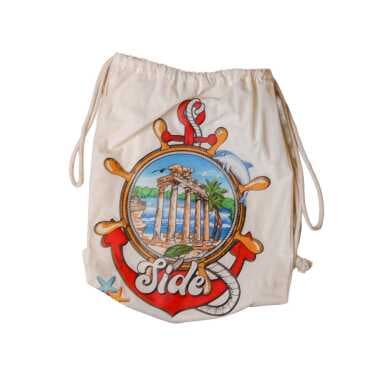 Side Themed Digital Print Cotton Drawstring Backpack 33x43 cm - 4