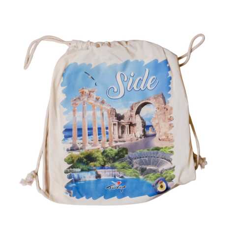 Side Temalı Dijital Baskılı Ham Bez Sırt Çantası 33x43 cm - 1
