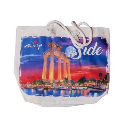 Side Temalı Dijital Baskılı Kanvas Plaj Çantası 35x40 cm - 3