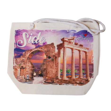 Side Temalı Dijital Baskılı Kanvas Plaj Çantası 35x40 cm - 4