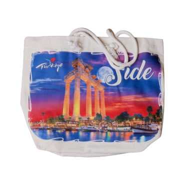 Side Themed Digital Print Canvas Beach Bag 35x40 cm