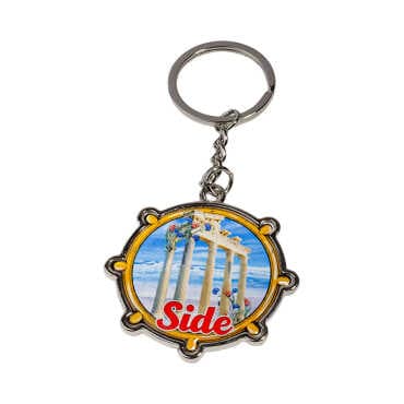 Side Themed Wheel Shaped Metal Keychain - 7