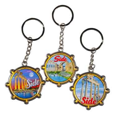 Side Themed Wheel Shaped Metal Keychain - 2