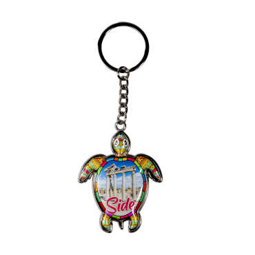 Side Themed Turtle Shaped Metal Keychain