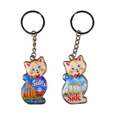 Side Temalı Kedi Şekilli Metal Anahtarlık - 2