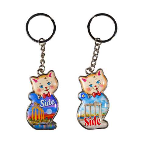 Side Temalı Kedi Şekilli Metal Anahtarlık - 2