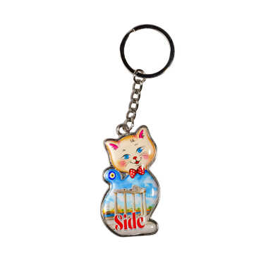 Side Temalı Kedi Şekilli Metal Anahtarlık - 3