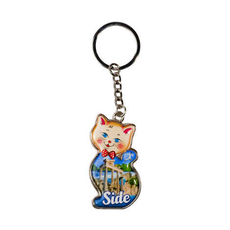 Side Temalı Kedi Şekilli Metal Anahtarlık - 5