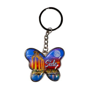 Side Themed Butterfly Shaped Metal Keychain