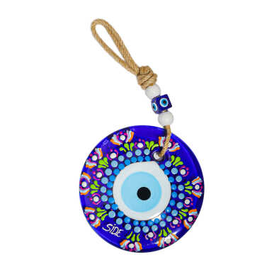 Side Themed Mandala Design Glass Evil Eye Wall Hanging 18 cm - 18