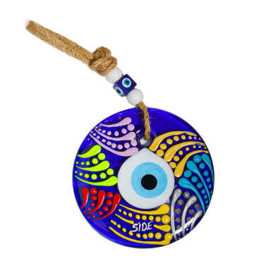 Side Themed Mandala Design Glass Evil Eye Wall Hanging 18 cm - 16