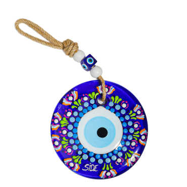 Side Themed Mandala Design Glass Evil Eye Wall Hanging 18 cm - 15