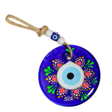 Side Themed Mandala Design Glass Evil Eye Wall Hanging 18 cm - 14