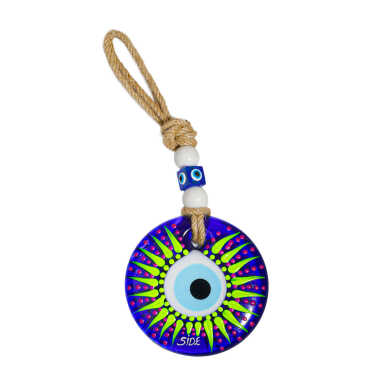 Side Themed Mandala Design Glass Evil Eye Wall Hanging 18 cm - 6