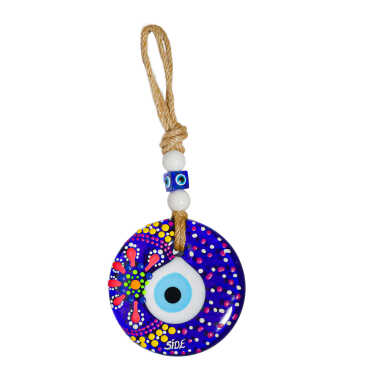 Side Themed Mandala Design Glass Evil Eye Wall Hanging 18 cm - 2