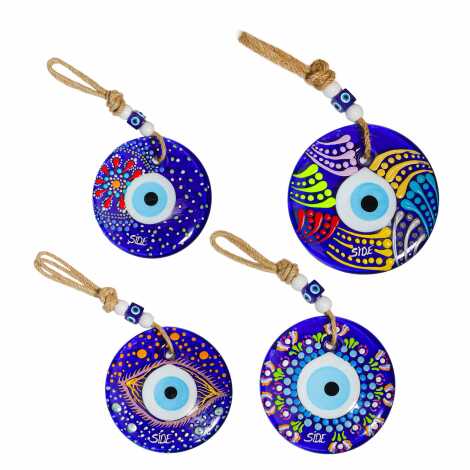 Side Temalı Mandala Desenli Cam Nazar Duvar Süsü 18 Cm - 17