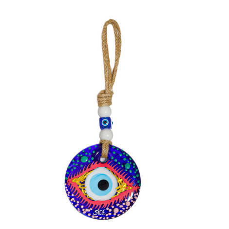 Side Temalı Mandala Desenli Cam Nazar Duvar Süsü 18 Cm - 5