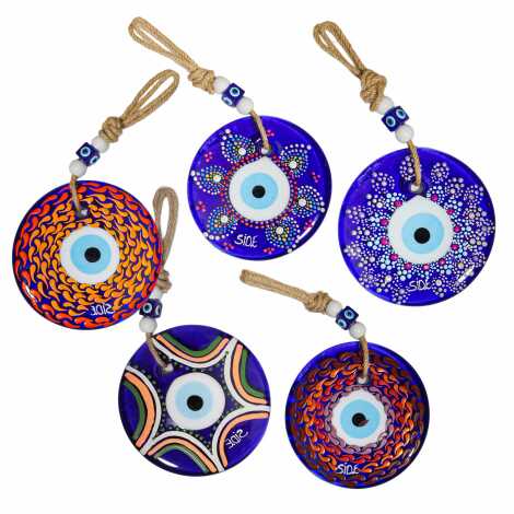 Side Temalı Mandala Desenli Cam Nazar Duvar Süsü 22 Cm - 16