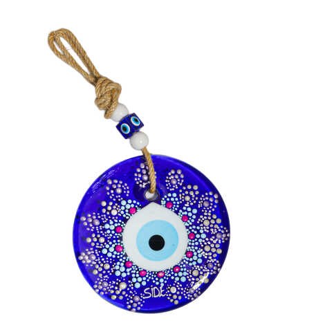 Side Temalı Mandala Desenli Cam Nazar Duvar Süsü 22 Cm - 2