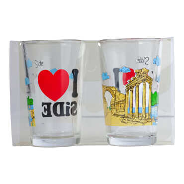 Side Themed Myros Printed Set of Two Coffee Side Glasses - Standart - 2