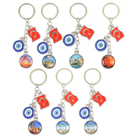 Toptan Side Temalı Myros Bayrak Nazar Üçlü Anahtarlık - 2