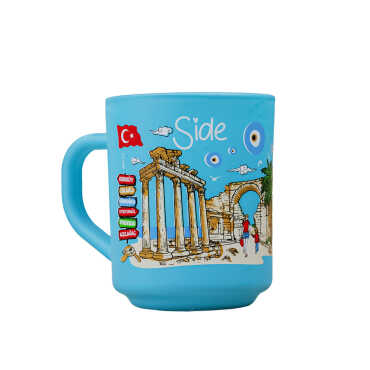 Toptan Side Temalı Myros Boyalı Oval Cam Kupa - Myros