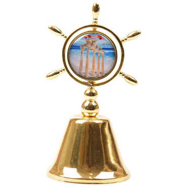 Side Themed Collectible Souvenir Double Side Metal Spinner Rudder Bell - Golden Color - 8