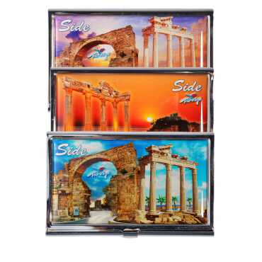 Side Themed Myros Metal Mirrored Rectangular Pill Box 84x45x13 mm - 2