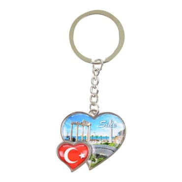 Side Themed Metal Double Heart Shaped Keychain 40x94 mm - 6