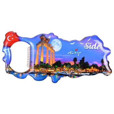 Side Themed Map Shaped Metal Magnetic Bottle Opener 100x45 mm