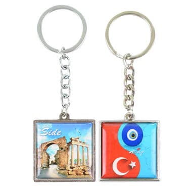 Side Themed Metal Square Shaped Double Sided Keychain 36x95 mm - 6