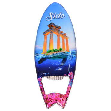 Side Themed Surf Board Shaped Metal Magnetic Bottle Opener 128x45 mm - 4