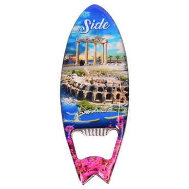 Side Themed Surf Board Shaped Metal Magnetic Bottle Opener 128x45 mm - 6