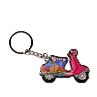 Side Themed Scooter Shaped Metal Keychain