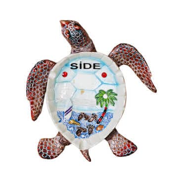 Side Themed Mother of Pearl Stone Decorated Large Polyester Turtle Ashtray 13.5*12 Cm