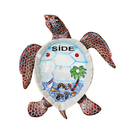 Side Temalı Sedefli Taşlı Polyester Büyük Kaplumbağa Küllük 13.5*12 Cm - 1