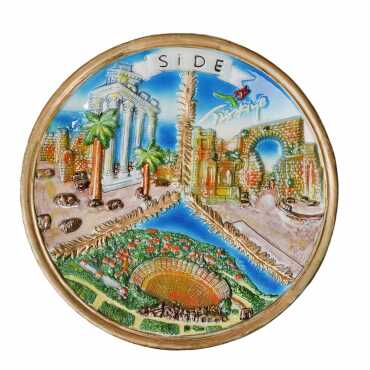 Side Temalı Seramik Yöresel Taşlı Tabak 15 cm - Myros