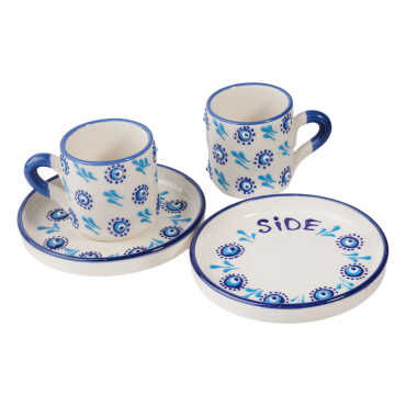 Side Themed Traditional Evil Eye Embossed Turkish Coffee Set for Two - Standart - 2