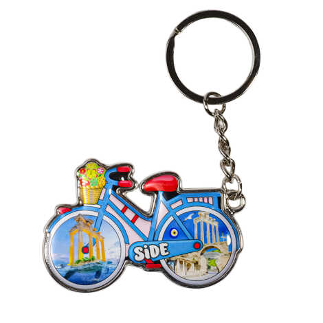 Side Themed Bicycle Shaped Metal Keychain - 1