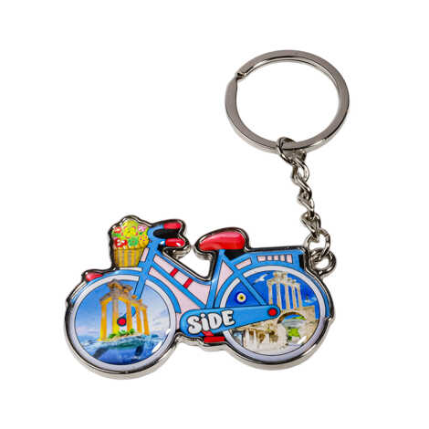 Side Themed Bicycle Shaped Metal Keychain - 6