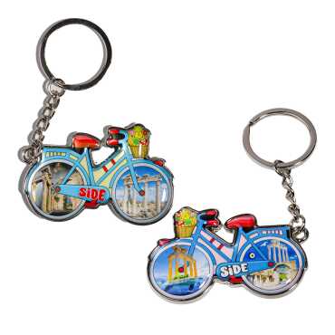 Side Themed Bicycle Shaped Metal Keychain - 2