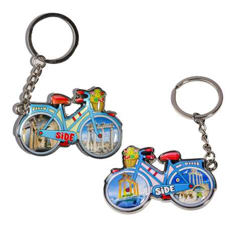 Side Themed Bicycle Shaped Metal Keychain - 2