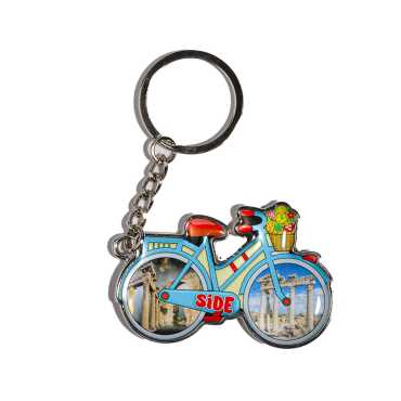 Side Themed Bicycle Shaped Metal Keychain - 3