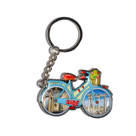 Side Themed Bicycle Shaped Metal Keychain - 3