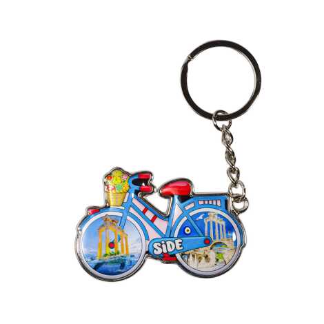 Side Themed Bicycle Shaped Metal Keychain - 4