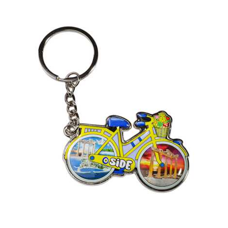 Side Themed Bicycle Shaped Metal Keychain - 5