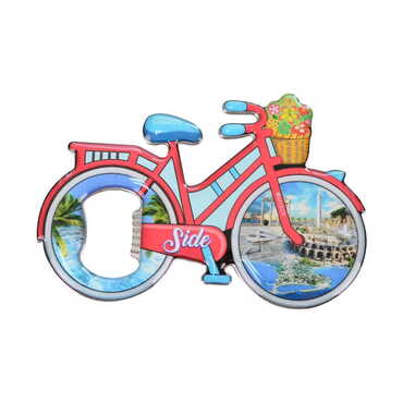 Myros - Side Themed Bicycle Shaped Metal Magnetic Bottle Opener 100x65 mm