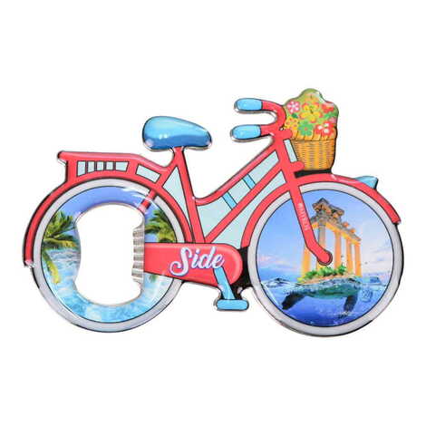 Side Themed Bicycle Shaped Metal Magnetic Bottle Opener 100x65 mm - 3