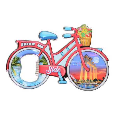 Side Themed Bicycle Shaped Metal Magnetic Bottle Opener 100x65 mm - 5